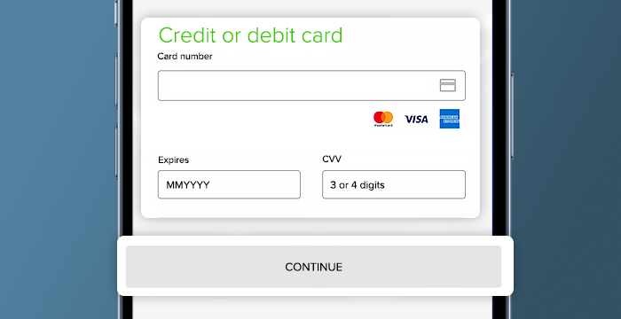 Fill in your card details and click 'Continue'