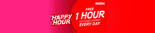 Happy hour free 1 hour high speend internet everyday
