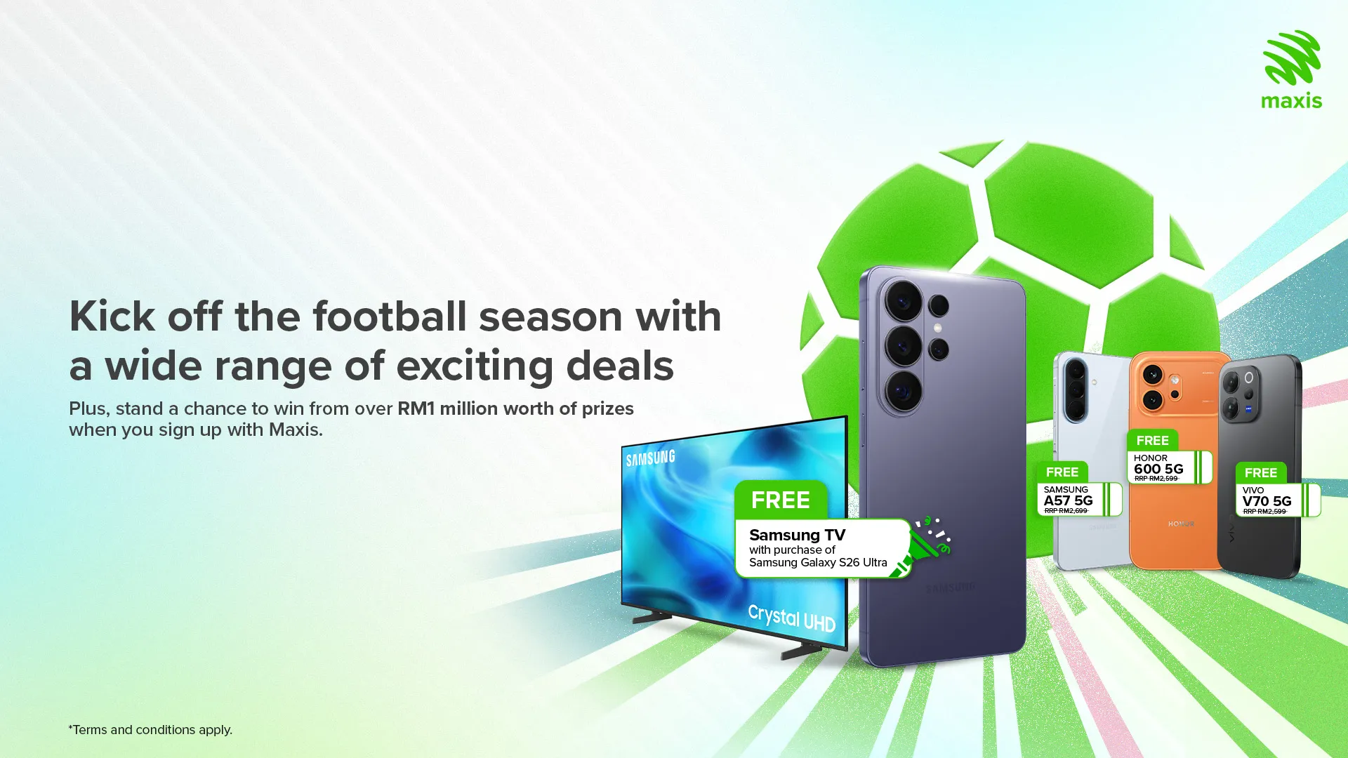Win with Maxis: Device deals and over RM1 million in giveaways for football fans