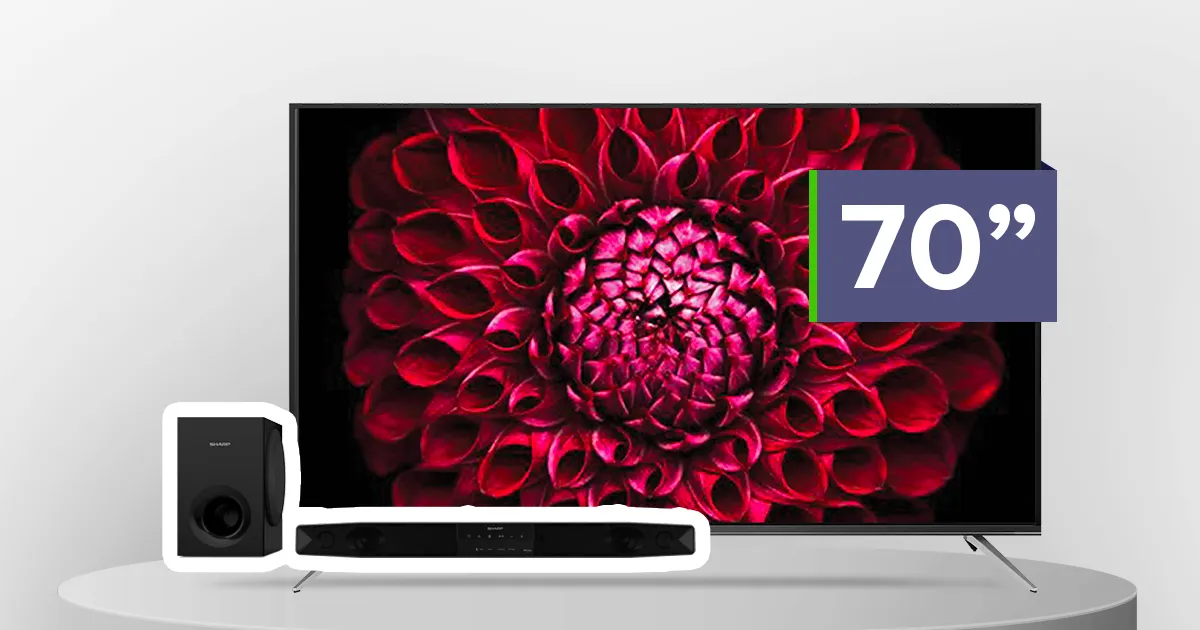 Sharp 70 inch 4K UHD TV with Soundbar Bundle