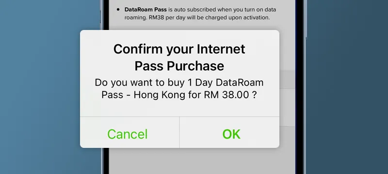 Select the country and choose the desired roaming pass to confirm your purchase