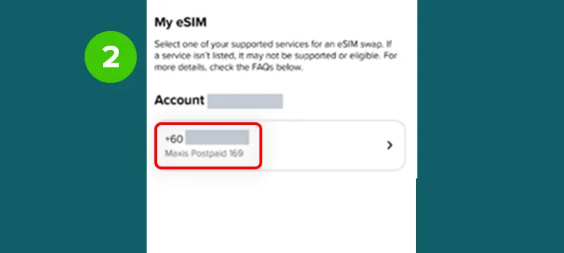Step 2 - From the requesting device, select the mobile number that you would like to transfer the eSIM from (please ensure that the requesting device is triggering the request).
