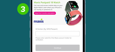 Step 3- Login to Maxis Postpaid 18 Watch page using your NRIC / Passport number