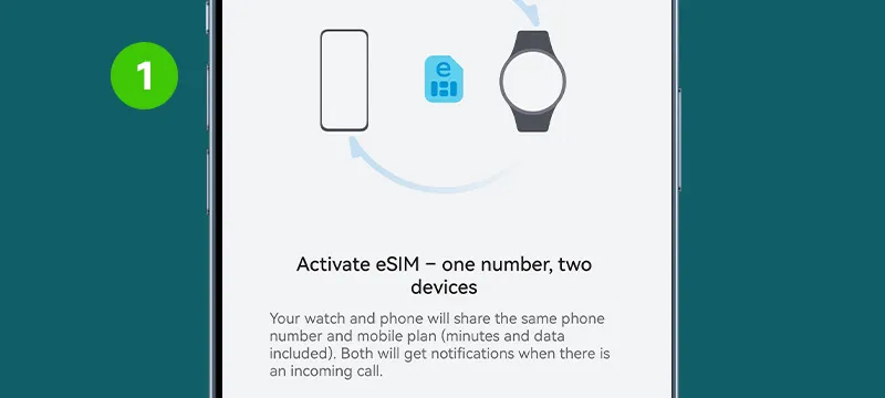 Step 1: To pair your Huawei Watch, open the Huawei Health app. Select eSIM Management and follow the instructions. Choose “Activate online” as the activation method