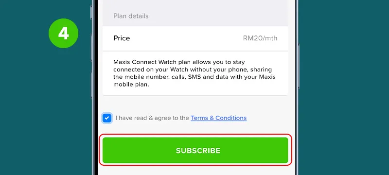 Step 4: Confirm your mobile number. Read the Terms & Conditions, then tap “Subscribe”